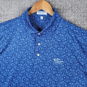Peter Millar Summer Comfort Carolina Shag Blue Print Golf Polo‎ Shirt Mens L